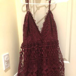 Tobi Maroon Lace Skater Mini Dress